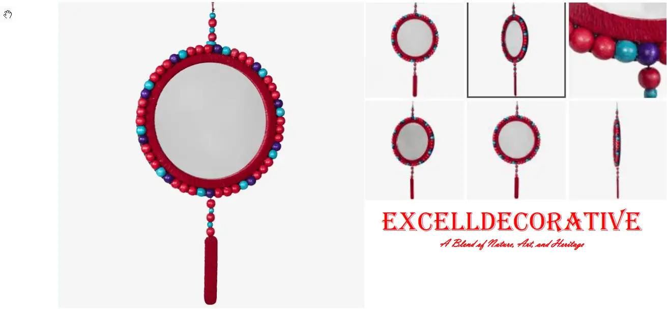 Rock mirror-M4-14079 -ROK -1-Material :Wood ,Wool, Mirror ,colored Stone  2- Dimension CM:28X54